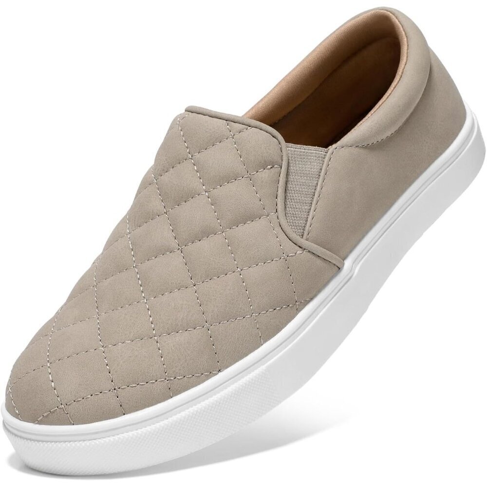 Brand New Women Taupe Vegan Faux Leather STQ Loafers Memory Foam Slip On Shoes